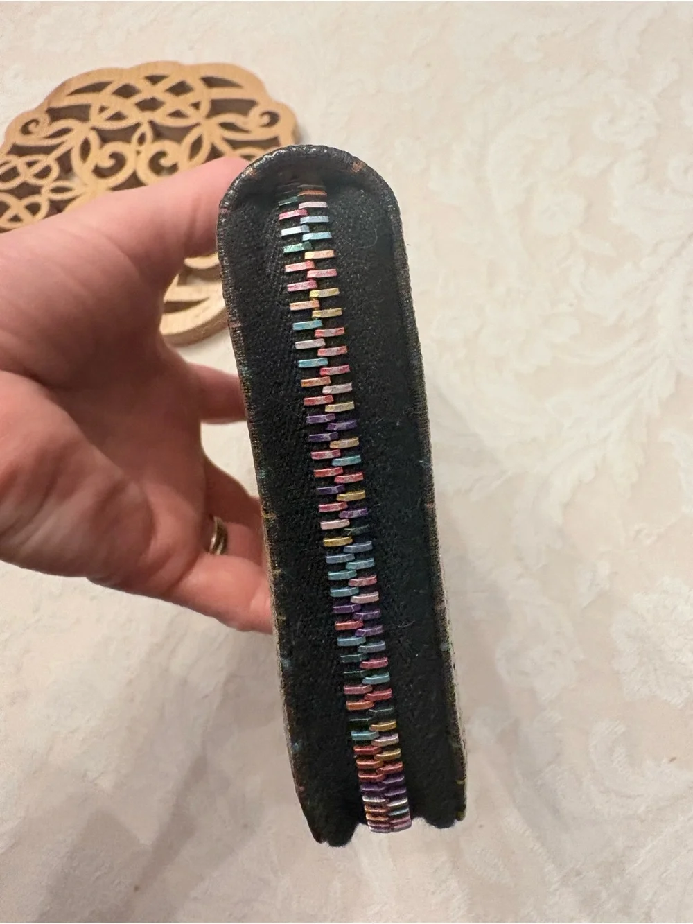 Dooney & Bourke Rainbow Monogram Zip Around Wallet w/Heart Charm - Y2K Vintage